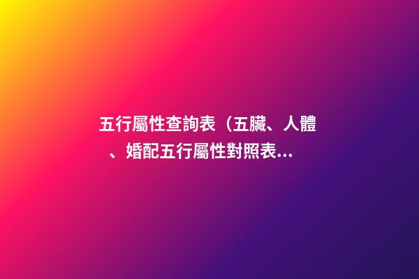 五行屬性查詢表（五臟、人體、婚配五行屬性對照表）